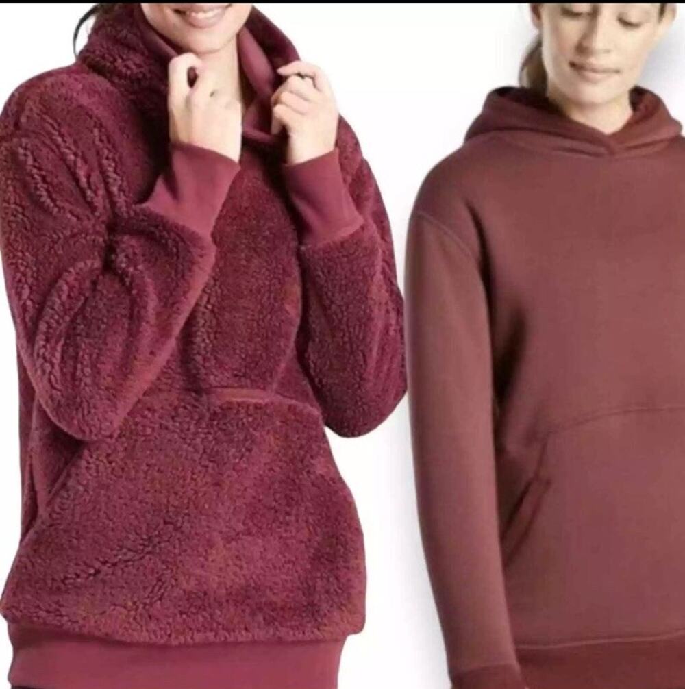 ATHLETA Size Small Wine Solstice Sherpa Reversible Hoodie Maple Red (Wine)